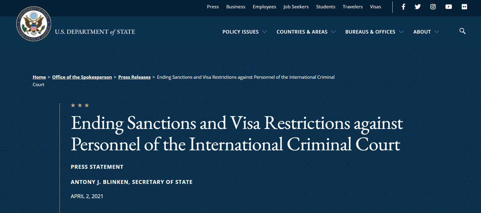 العقوبات الفيزا المحكمة الجنائية الدولية