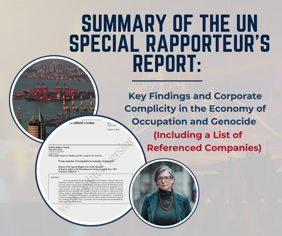 Summary of the UN Special Rapporteur’s Report on Corporate Complicity in the Economy of Occupation and Genocide