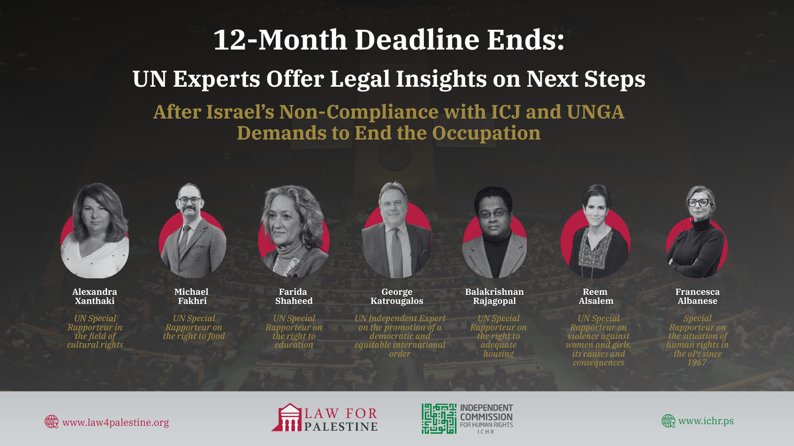 As UN Deadline for Ending Israel’s Occupation Passes Today, Law for Palestine and ICHR Publish Interviews with Seven UN Special Rapporteurs on the Path Forward