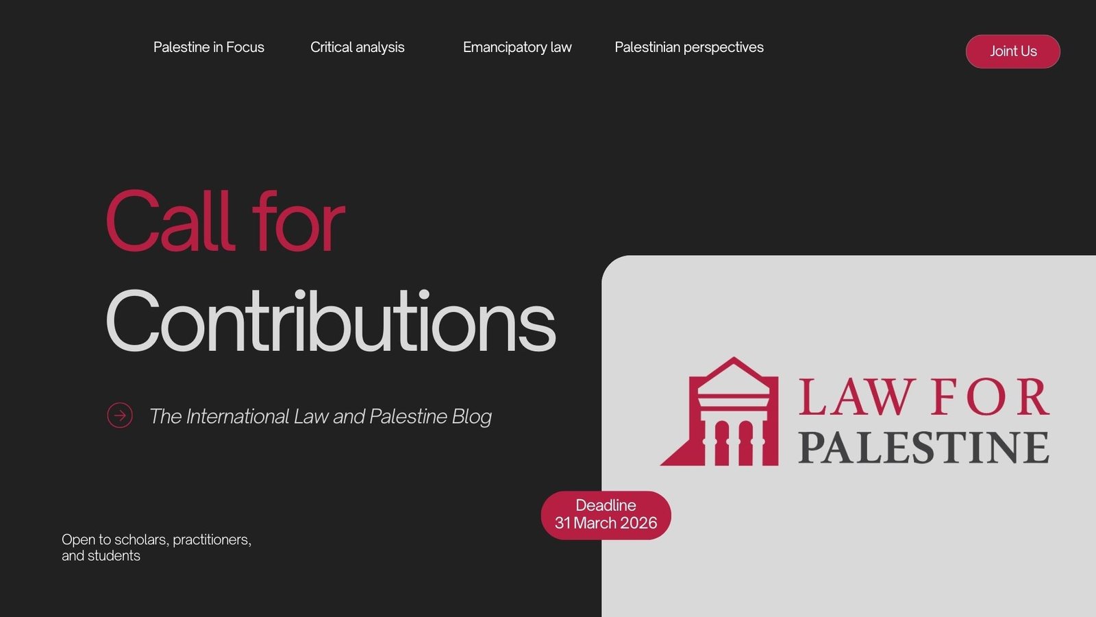 The International Law and Palestine Blog – Call for Contributions
